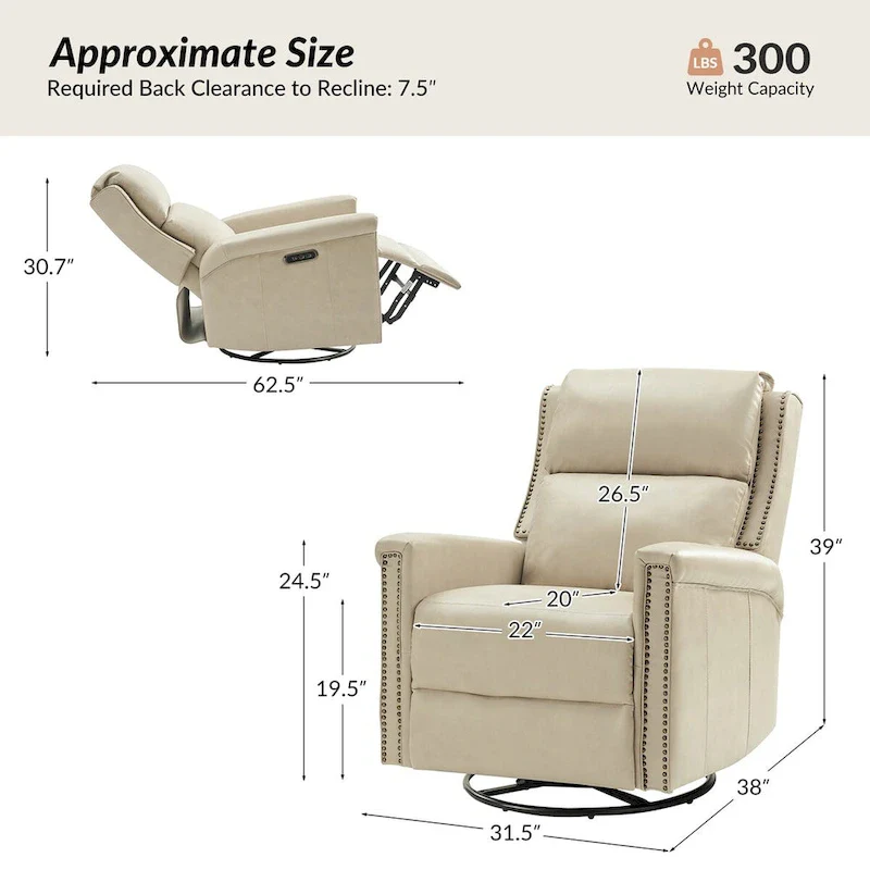 Tobias Traditional Swivel And Rocker Power Recliner Set of 2 by HULALA HOME