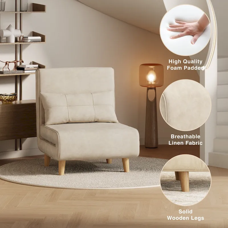 3 in 1 Convertible Upholstered Sofa Bed Sleeper Chair, Chaise Lounge Sofa, Folding Sleeper Chair, Recliner Chair with Pillow