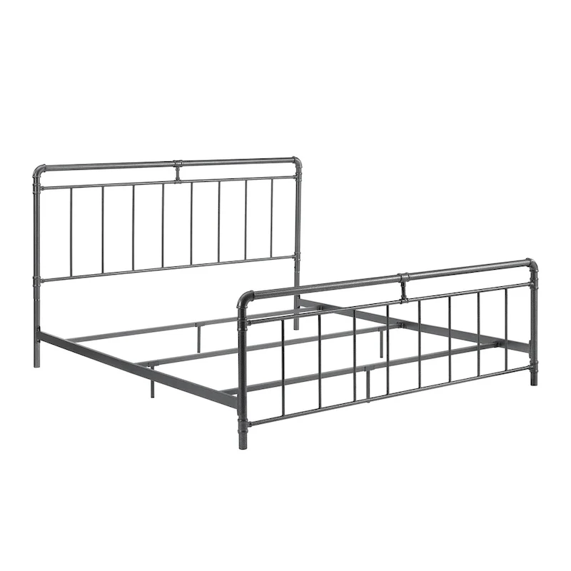 Retro Charcoal Black Metal Bed