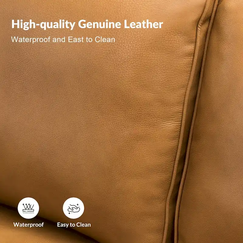 Balvino 81 Wide Transitional Genuine Leather Rolled Arm Sofa with Nailhead Trim and Removable Cushions