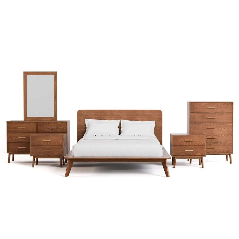 Furniture of America Beau Midcentury 6-Piece Walnut Low Profile Queen Bedroom Set