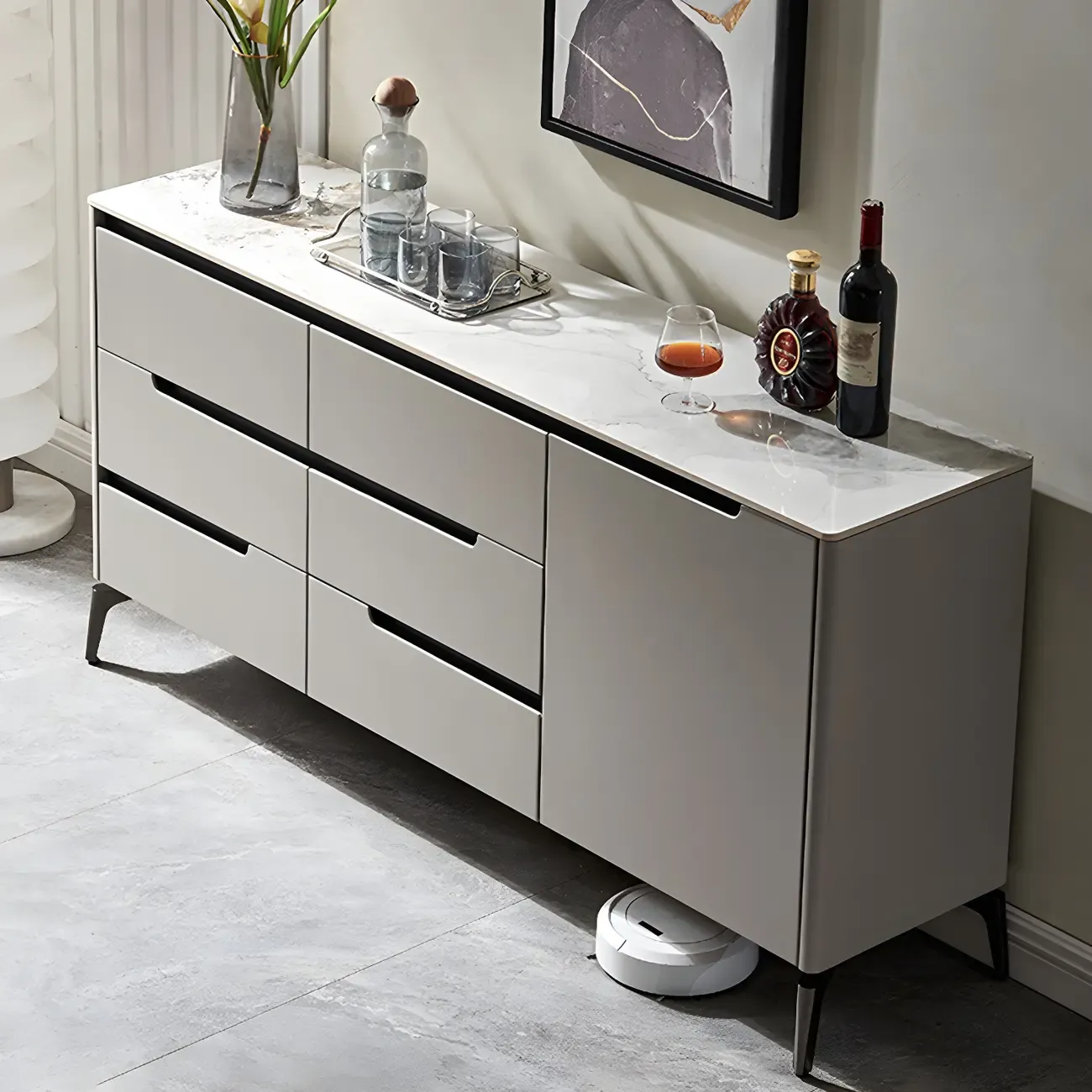 Modern Stone Countertop Sideboard with Cabinets