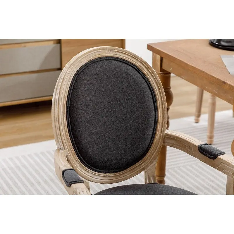 Grondin Mid-Century Modern Style French Country Dining Chair Set of 2, Kind Louis Back Linen Upholstered Accent Armchair