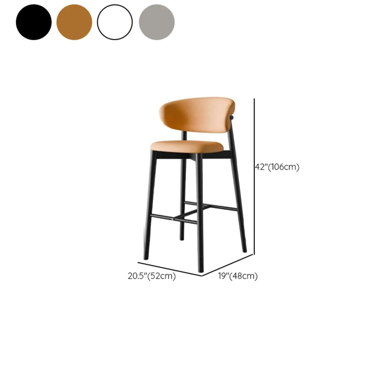 Art Deco Low Back Counter Height Leather Bar Stool