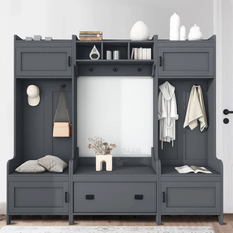 Multi-Functional Freestanding Wooden 4-in-1 Modular Hall Tree