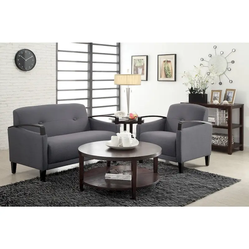 OSP Home Furnishings Main St. Loveseat with EasyClean Interlace Fabric & Espresso Finish Wood Arms & Legs