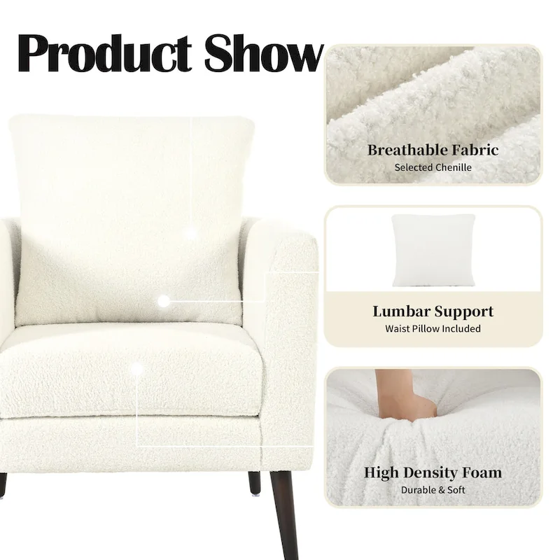 Modern 26.77  Upholstered Arm Chair with Solid Wood Legs and Waist Pillow