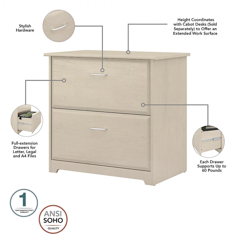 Cabot 60W L-Desk with Hutch, Cabinet and Bookcase by Bush Furniture