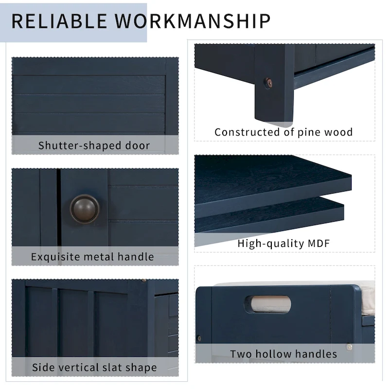 Storage Bench with 3 Shutter-shaped Doors