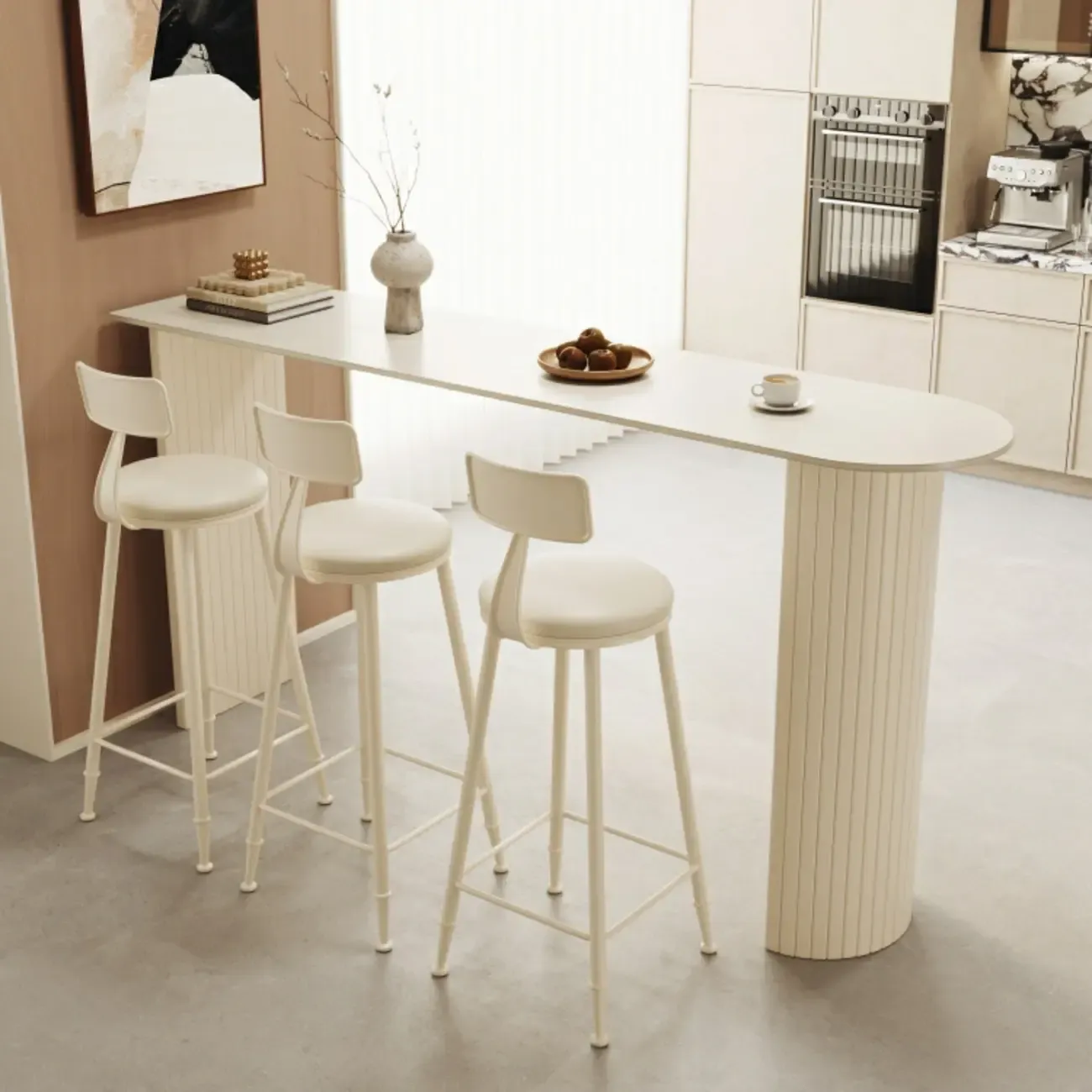 Modern White Free Form Bar Table Set with Cushioned Chair