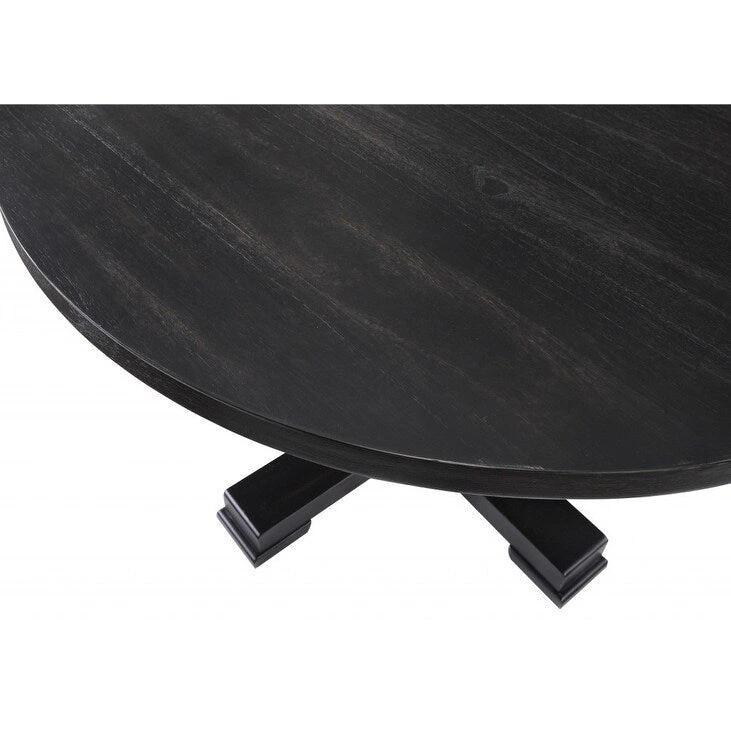 HomeRoots 47  Black Rounded Solid Wood Pedestal Base Dining Table