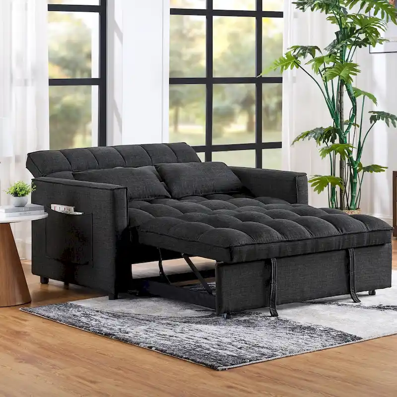 Modern 76.5 Length Pull Out Tufted Convertible Loveseat Upholstery Reclining Sleeper Sofa Bed