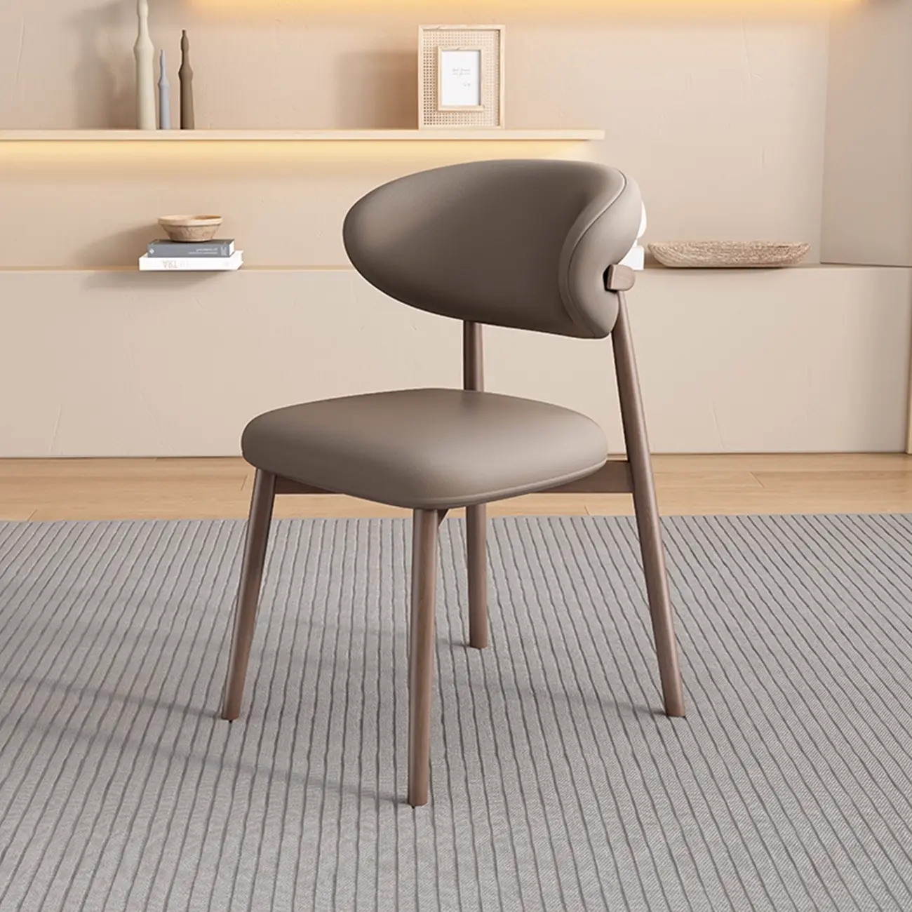 Modern Leather Wood Dining Chair Set of 2