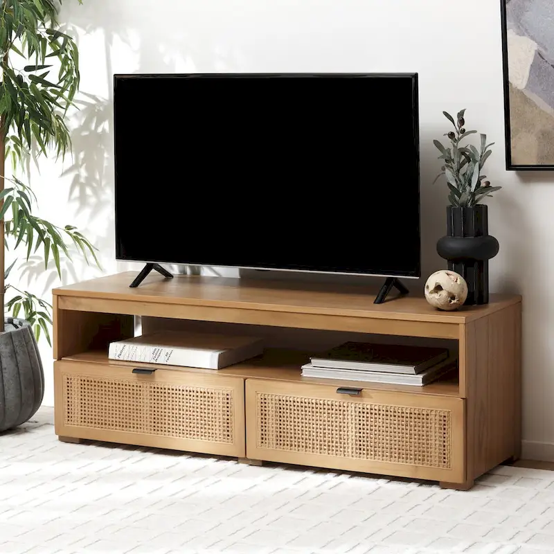 SAFAVIEH Kaitlyn 2-Drawer 1-Shelf Entertainment Media Stand (Fits Up To 55  Flatscreen TV) - 48Wx16Dx17H