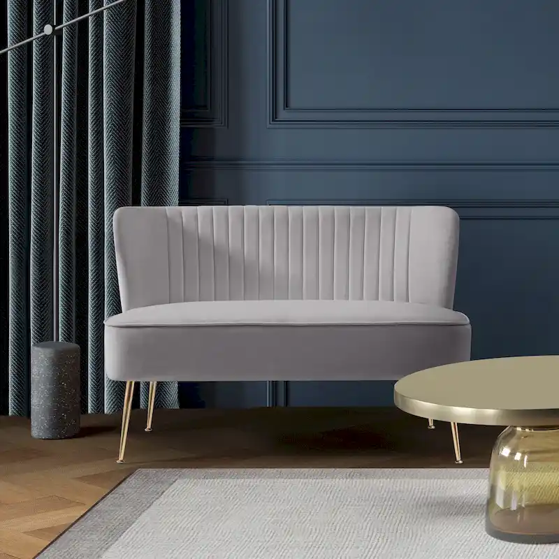 Upholstered Velvet Polyester 46 Wide Loveseat - Armless/ Scalloped Back