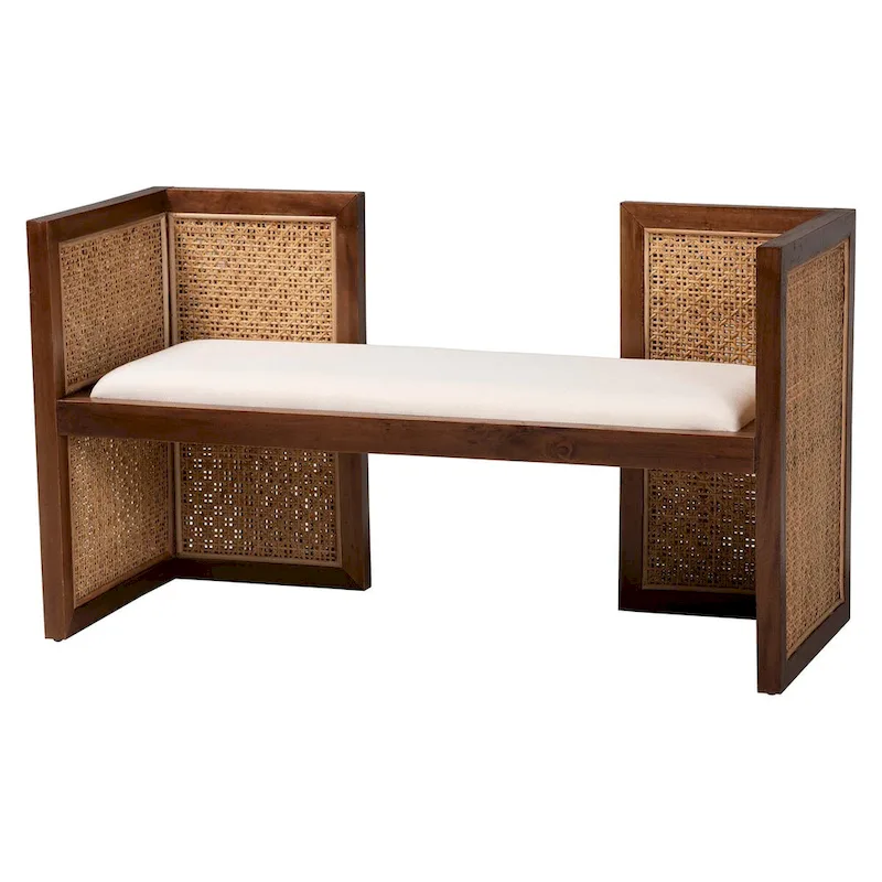 Lovina Bohemian Light Honey Rattan and Acacia Wood Accent Bench
