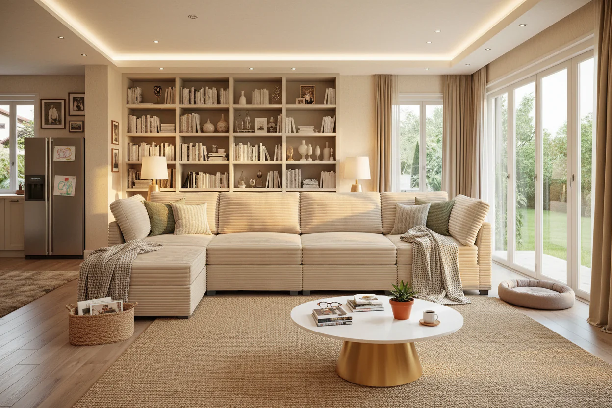 Newport Furnishings Long Plush Deep Seat Indoor Sofa with Ottoman