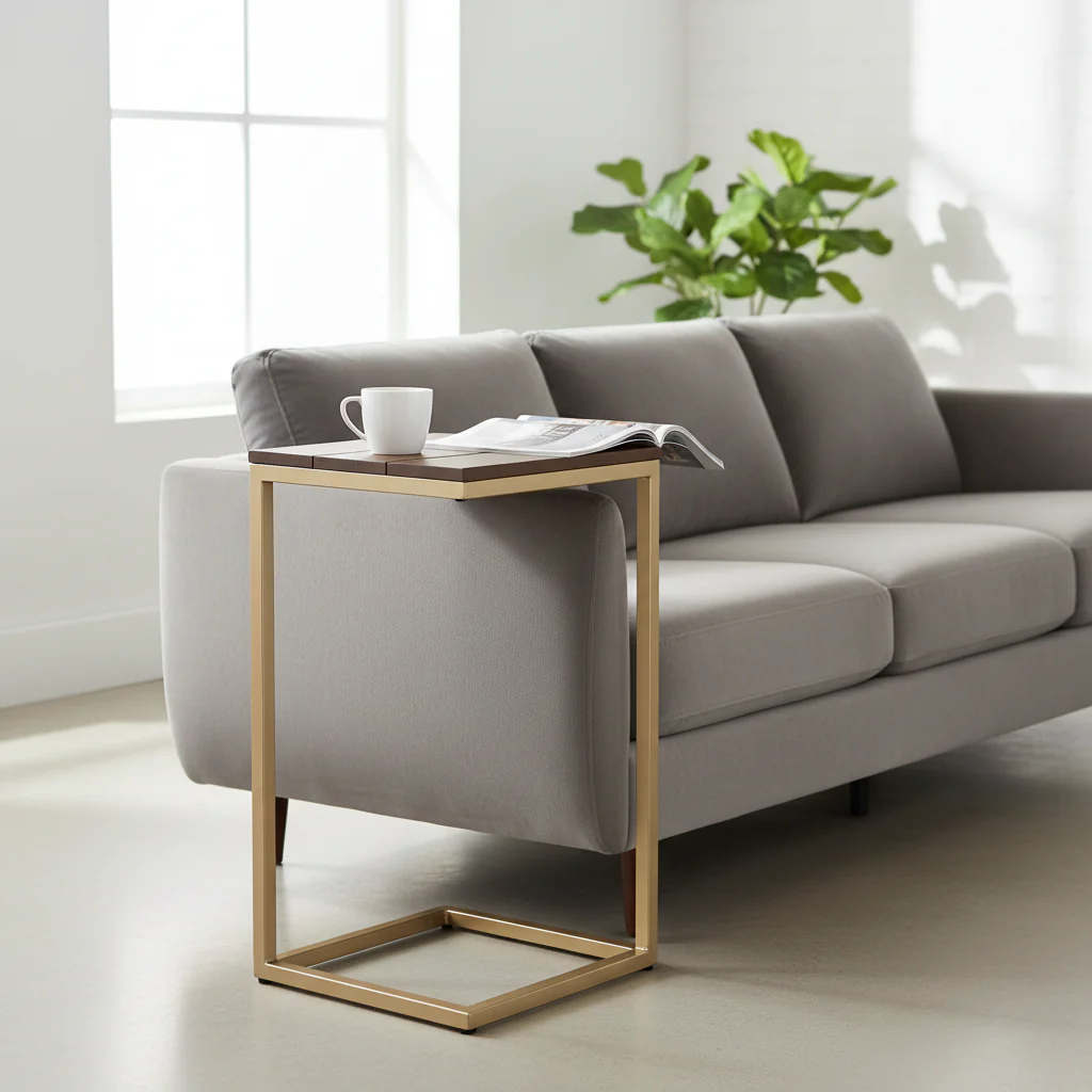 25 Dark Brown Solid Wood And Steel Frame End Table