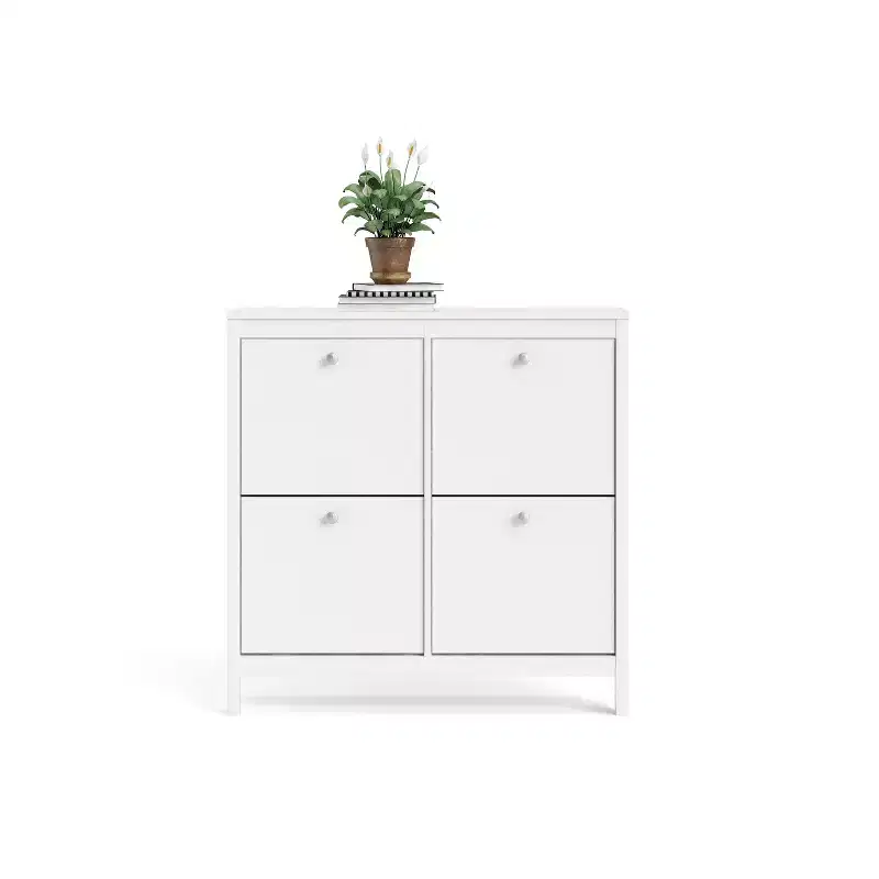 White 4-Drawer Shoe Cabinet, Modern-Traditional Style, Holds 16 Pairs
