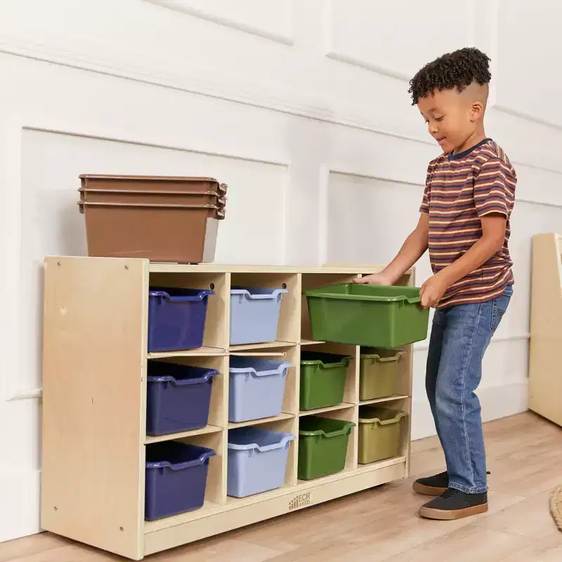 ECR4Kids 12 Cubby Mobile Tray Cabinet and 15 Scoop Front Bins, 3x4, Kids Furniture