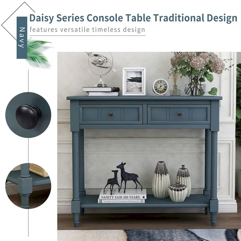 Daisy Series Console Table with 2 Drawers and Bottom Shelf