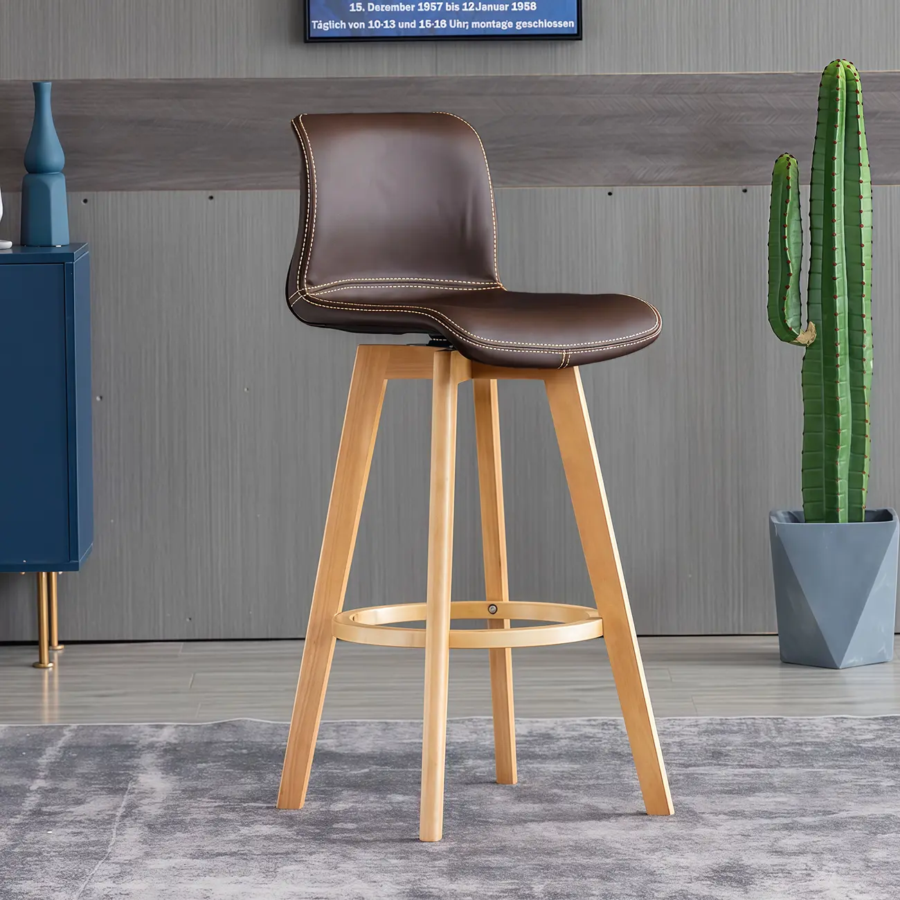 Saddle Leather Counter Height Low Back Swivel Bar Stools