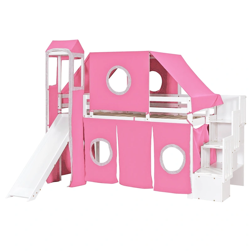 Merax Full/Twin Loft Bed with Tent and Tower