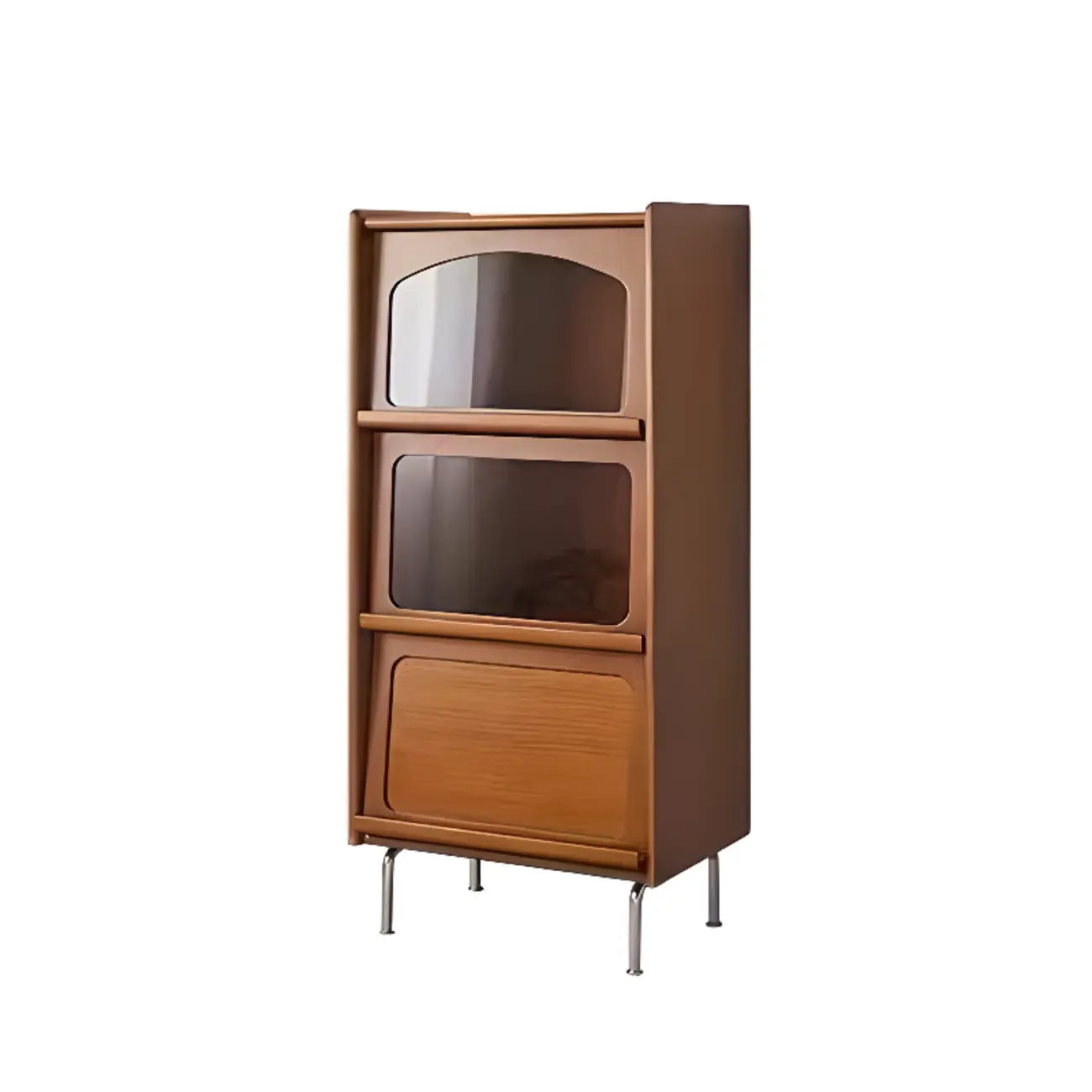 50 Modern Pine Brown Accent Cabinet with Glass Door