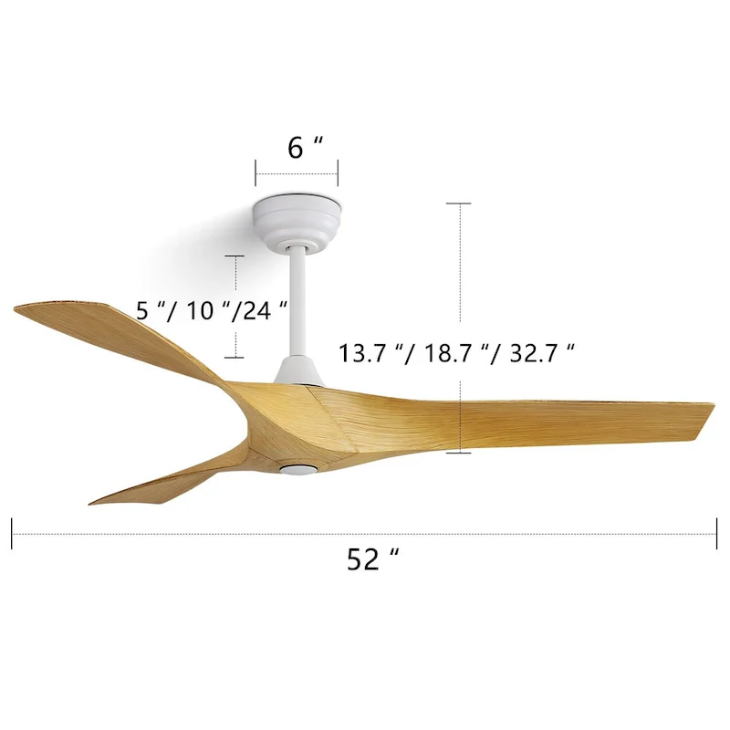 52 inch Modern Ceiling Fan without Lights, 3 Blades,Remote Control,Reversible Airflow - 52 inch