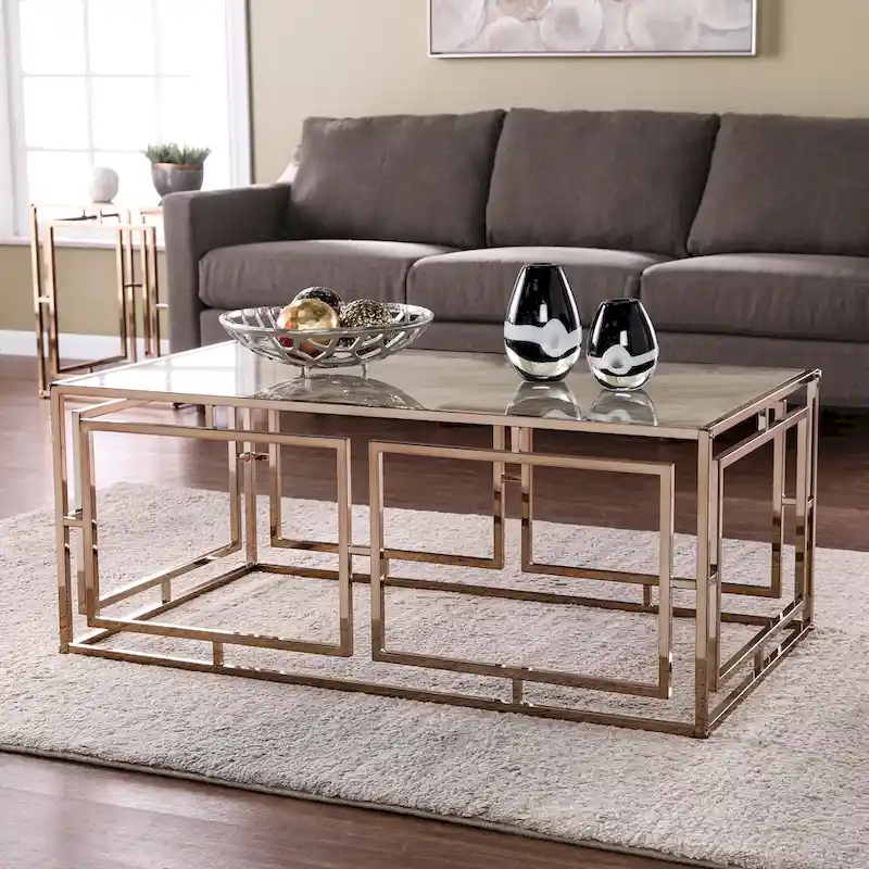 Rectangular Geometric Faux Marble Coffee Table