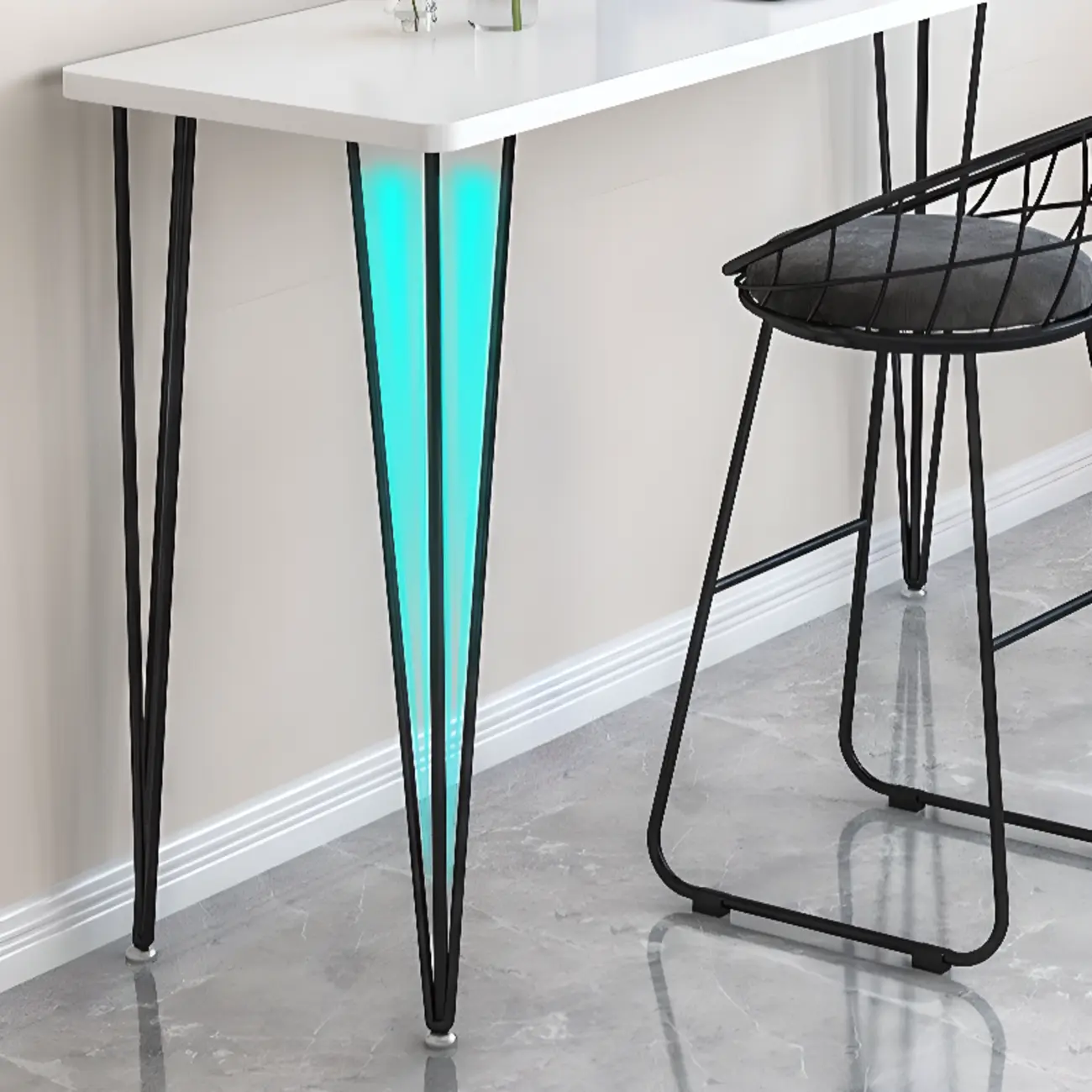 Sleek Modern White Bar Height Table Wood Top Metal Base