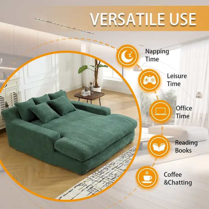 Chenille Upholstered 2-seater Deep Seat lazy sofa bed With 5 back pillows