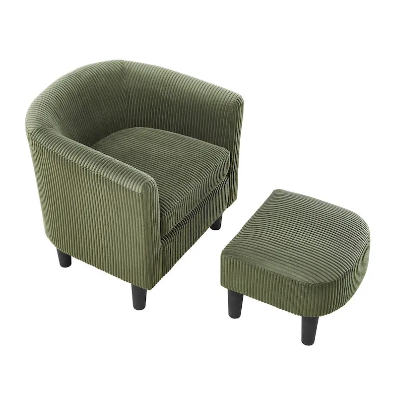 Modern Fabric Upholstered Accent Chair with Ottoman Foot Rest