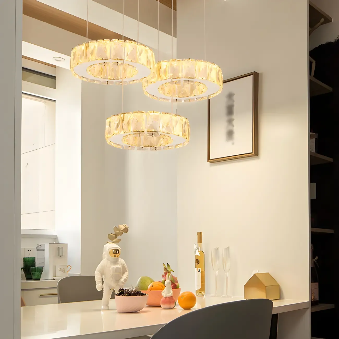 Elegant Crystal LED Kitchen Pendant Light with Remote