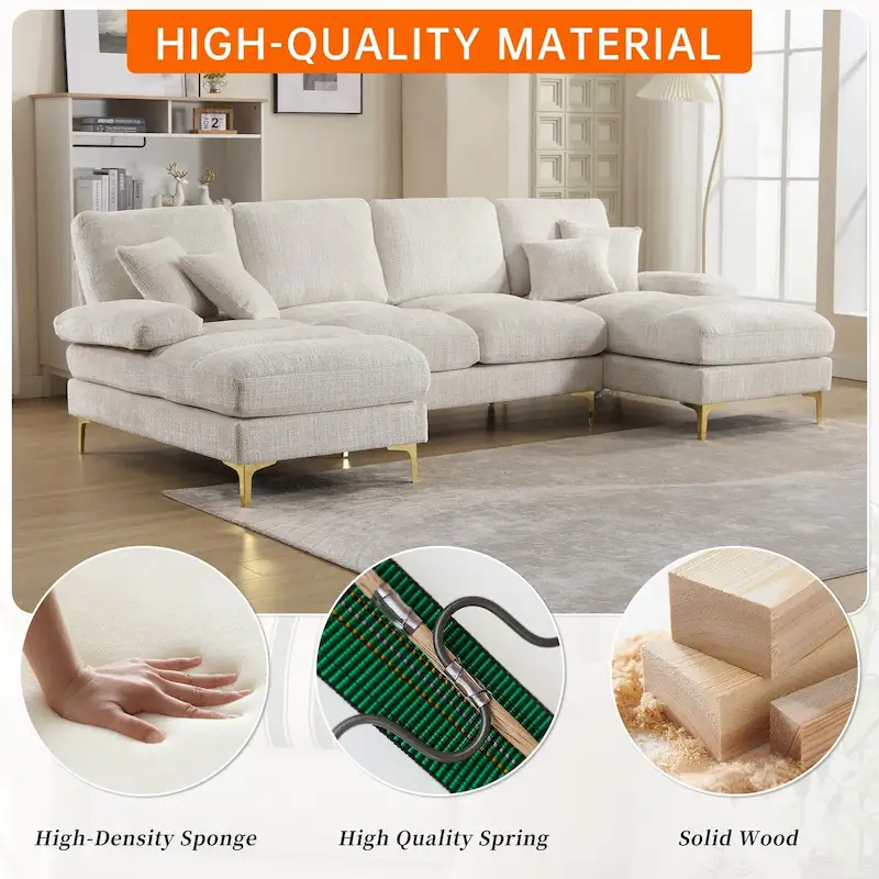 HOMEFUN Chenille Upholstered U-Shaped Living Room Sectional Sofa