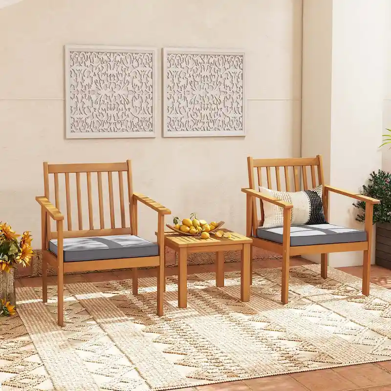 Costway 3 PCS Patio Wood Furniture Set Acacia Wood Chairs & Coffee - See Details