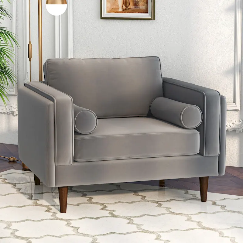 Flavia Mid-Century Modern Pillow Back Velvet Upholstered Armchair