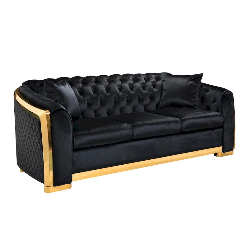 84 Luxury Chesterfield Velvet Sofa with Gold Trim