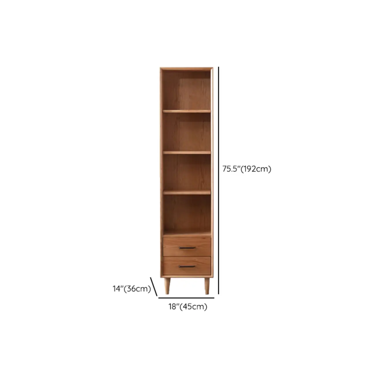 Narrow Modern Natural Wood 2-Drawer Bookcase