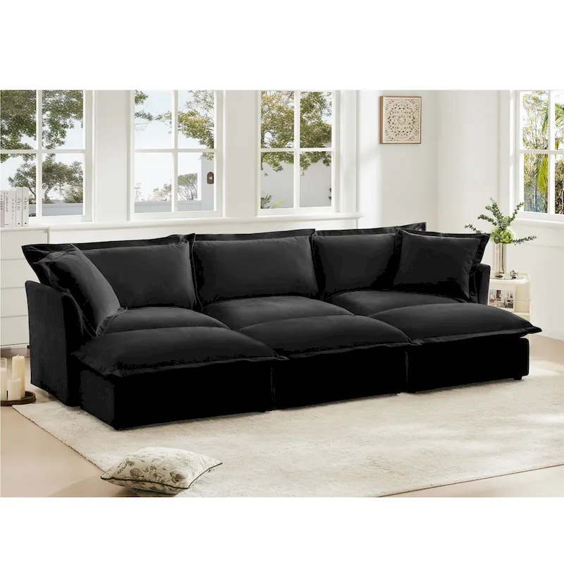 120 Chenille 3-Seater Sectional Sofa with 3 Ottomans