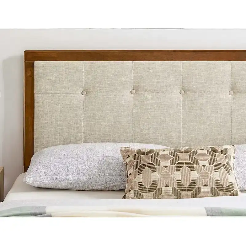 Marlin Traditional Beige Fabric Button Tufted King Walnut Wooden Headboard