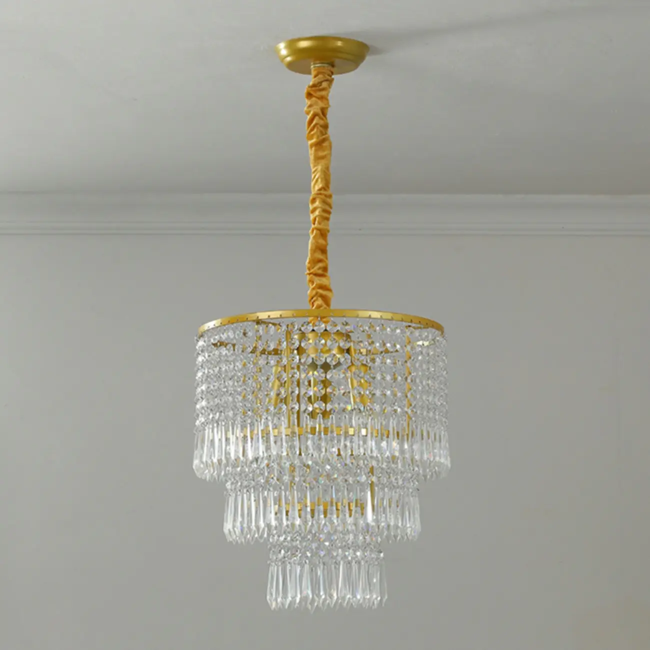 Modern Gold Descending Crystal Round Chandelier