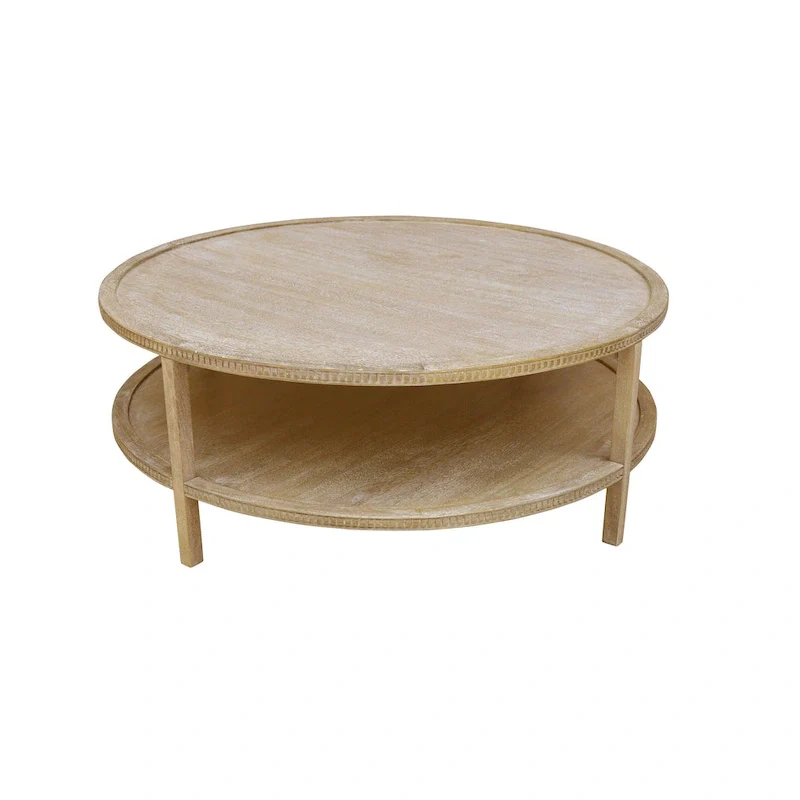 Rohan 48-inch Round Mango Hardwood Coffee Table with Shelf