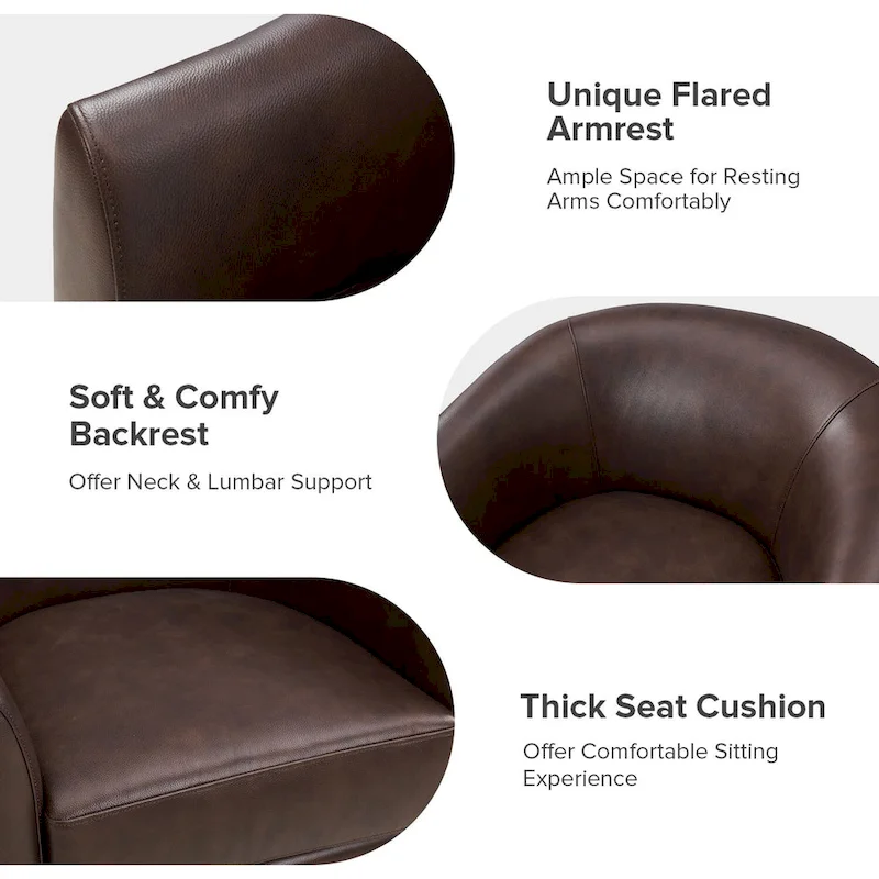 Althea Modern Genuine Leather Swivel Barrel Chair with Solid Wood Base Set of 2 By HULALA HOME