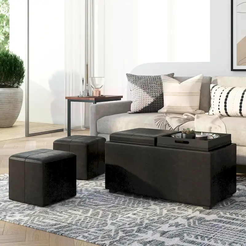 Fabric-Upholstered 3-Piece Ottoman Set