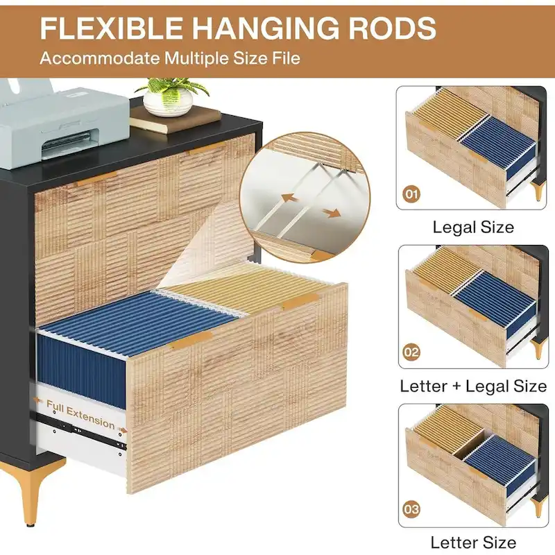 File Cabinet with 2 Drawers, Lateral Filing Cabinet with Adjustable Hanging Bar