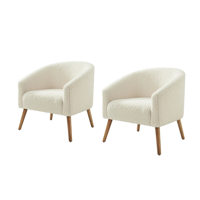 Sheila Modern 30 W Boucle Armchair with Solid Wood Legs Set of 2 by HULALA HOME