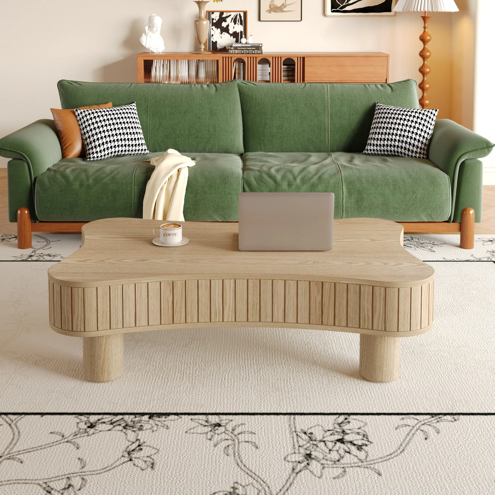 Walker Edison | Curve Design Reeded Lift Top Coffee Table and Desk