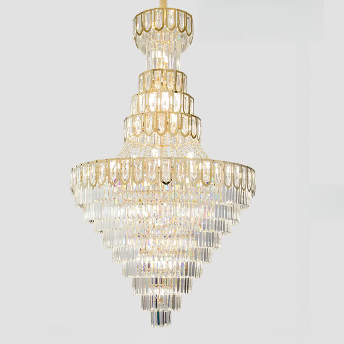 Luxury Adjustable Gold Tiered Crystal High Ceiling Chandelier