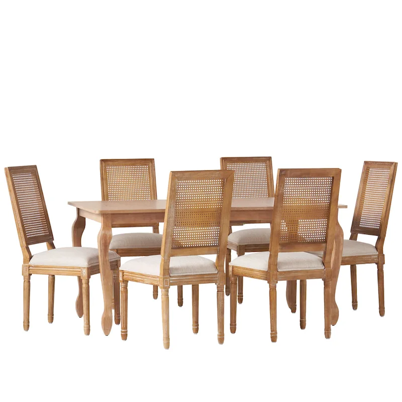 Regan Wood and Cane Upholstered Expandable 7 Piece Dining Set by Christopher Knight Home